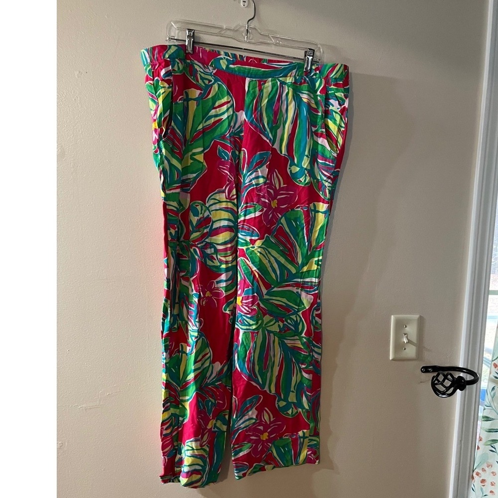 Lilly Pulitzer Cambridge Jungle Tumble XL Tropical Floral Palazzo Pants Wide Leg